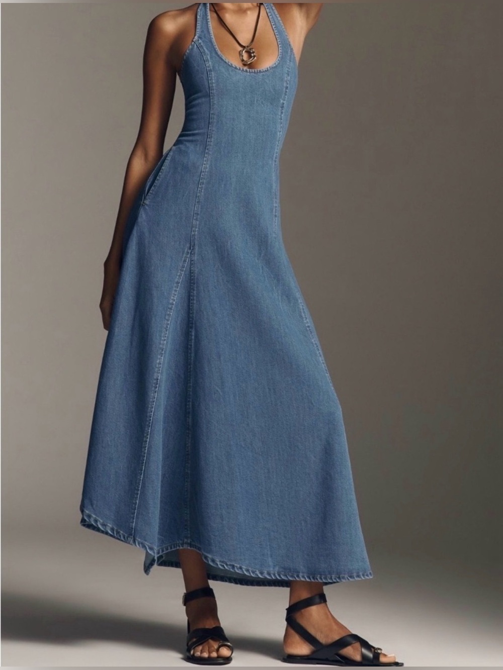 SOVERE Women’s Washed Blue Denim Maxi Dress